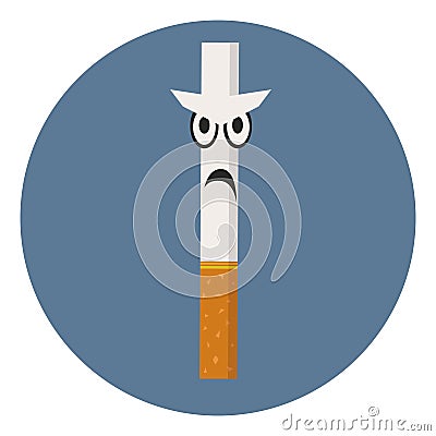 Angry cigarette with a yellow filter on a blue background Vector Illustration